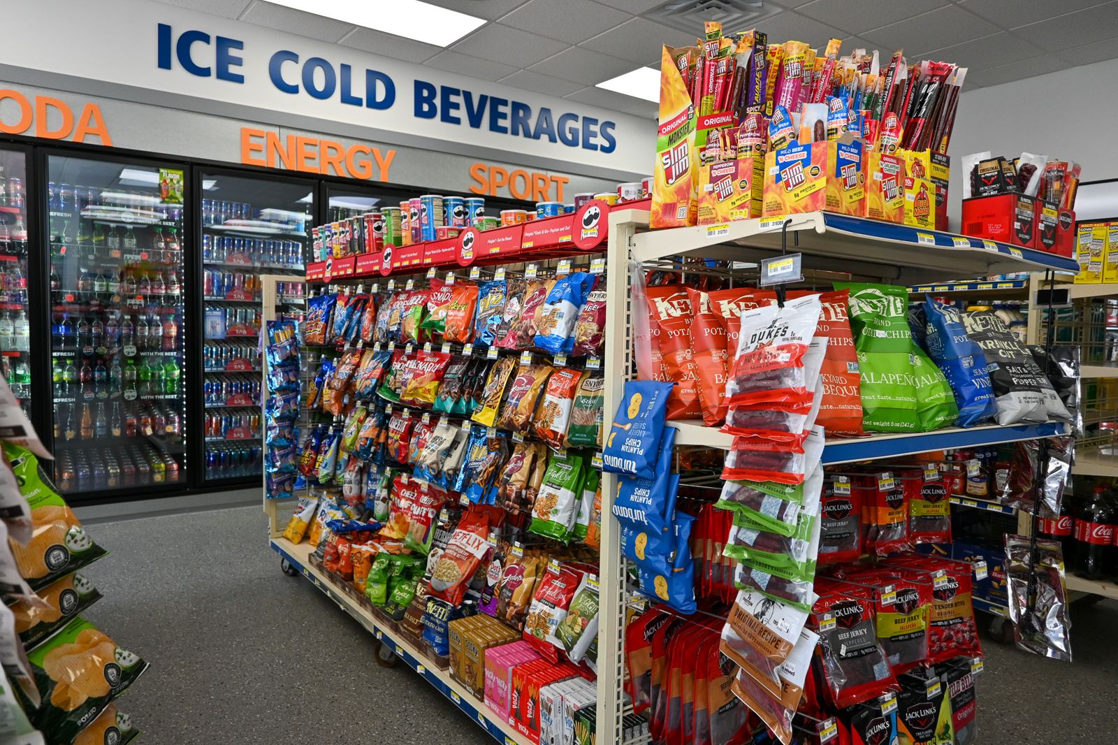 Ice cold beverages and snack aisle